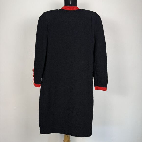 Vintage 1980s Adolfo New York Black Boucle Long Cardigan Knit Coat Dress - Picture 13 of 14